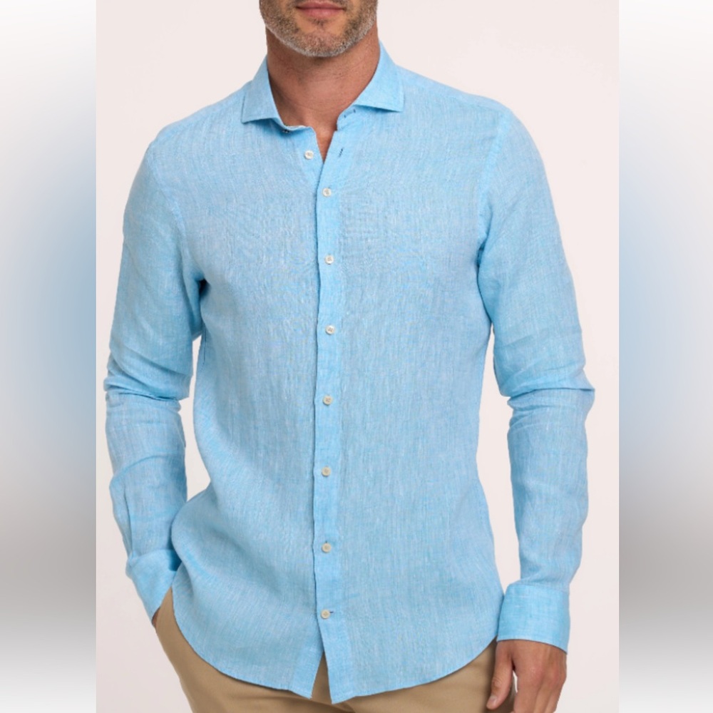 Men's turquoise Blue Casual linen Button Down Shirt